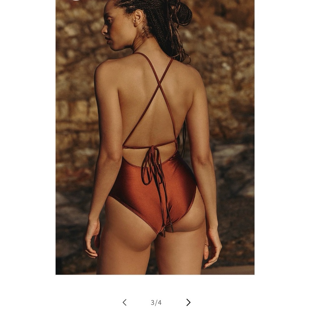 NWT Bronze One-Piece Swimsuit High-Cut Legs and X-Back
